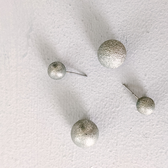 Textured Double Ball Stud Front Back Earrings - Picture 2 of 3